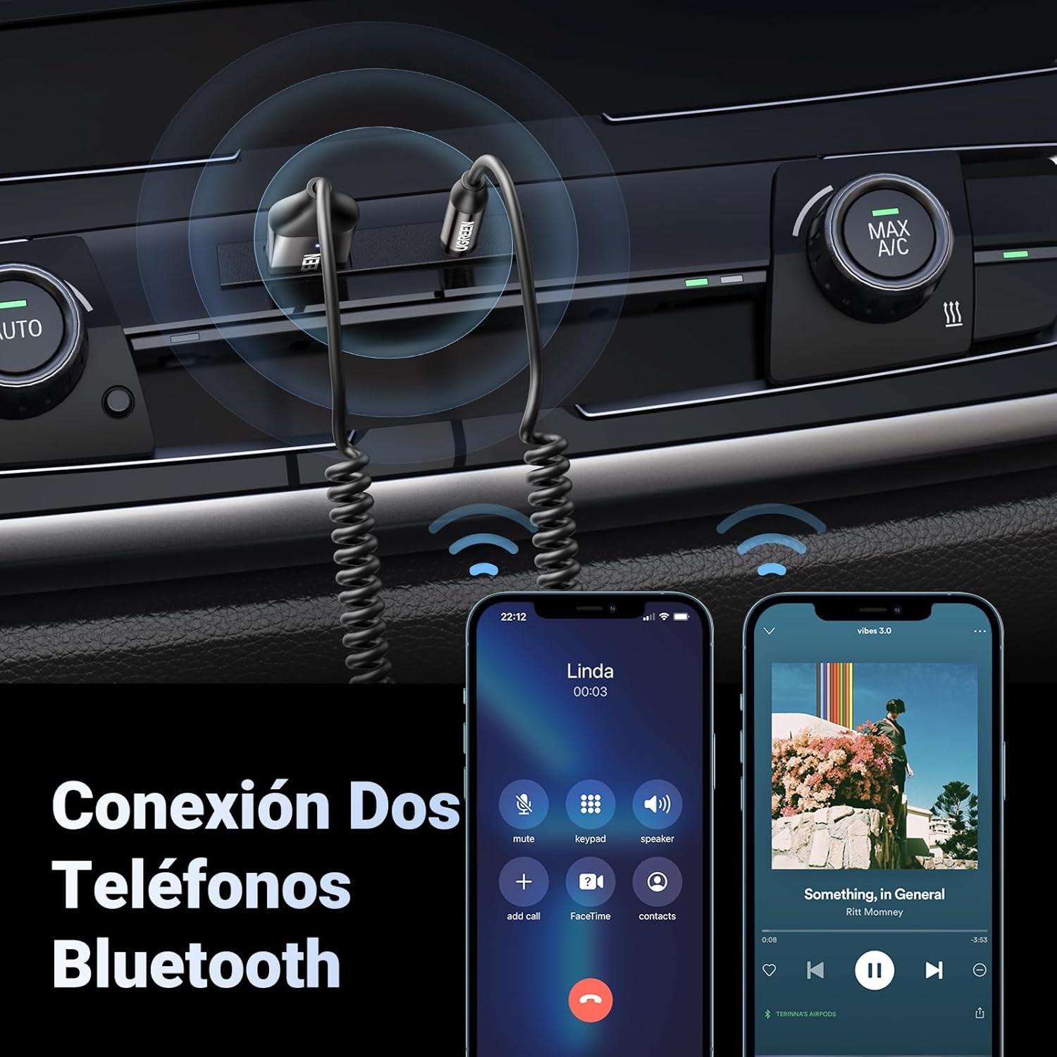 Adaptador Bluetooth AUX para coche con micrófono UGREEN