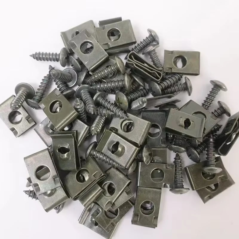 Clips metálicos en U con tornillos para paragolpes y cubrecárter