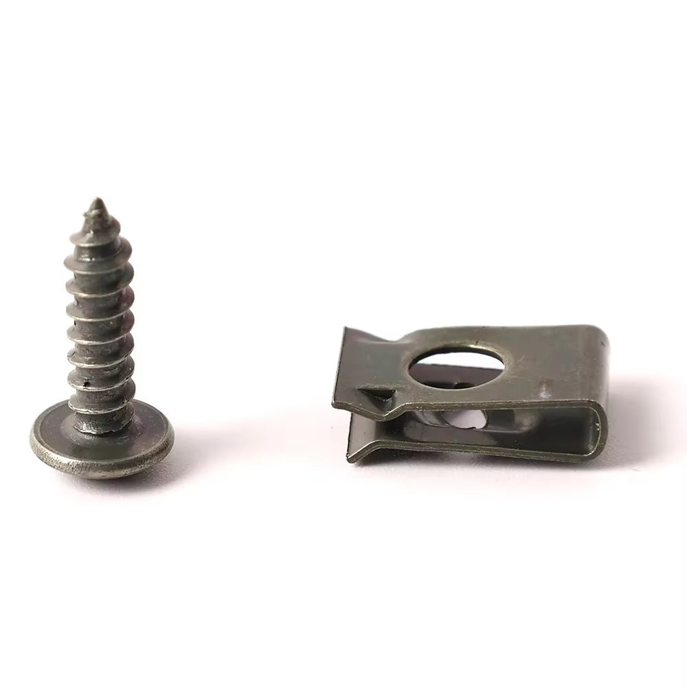 Clips metálicos en U con tornillos para paragolpes y cubrecárter