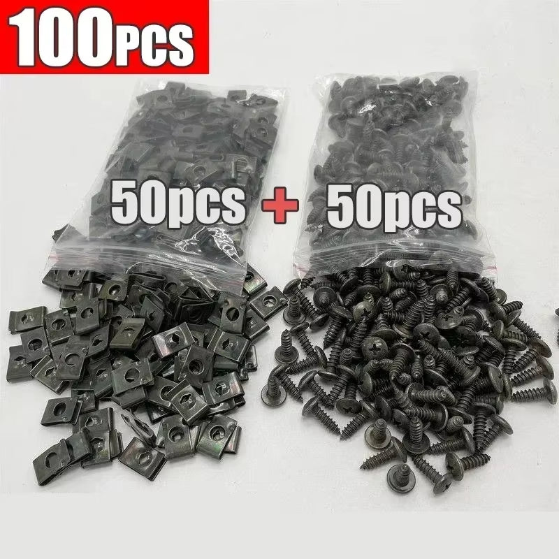 Clips metálicos en U con tornillos para paragolpes y cubrecárter