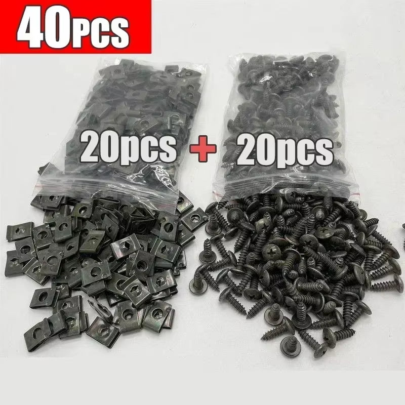 Clips metálicos en U con tornillos para paragolpes y cubrecárter